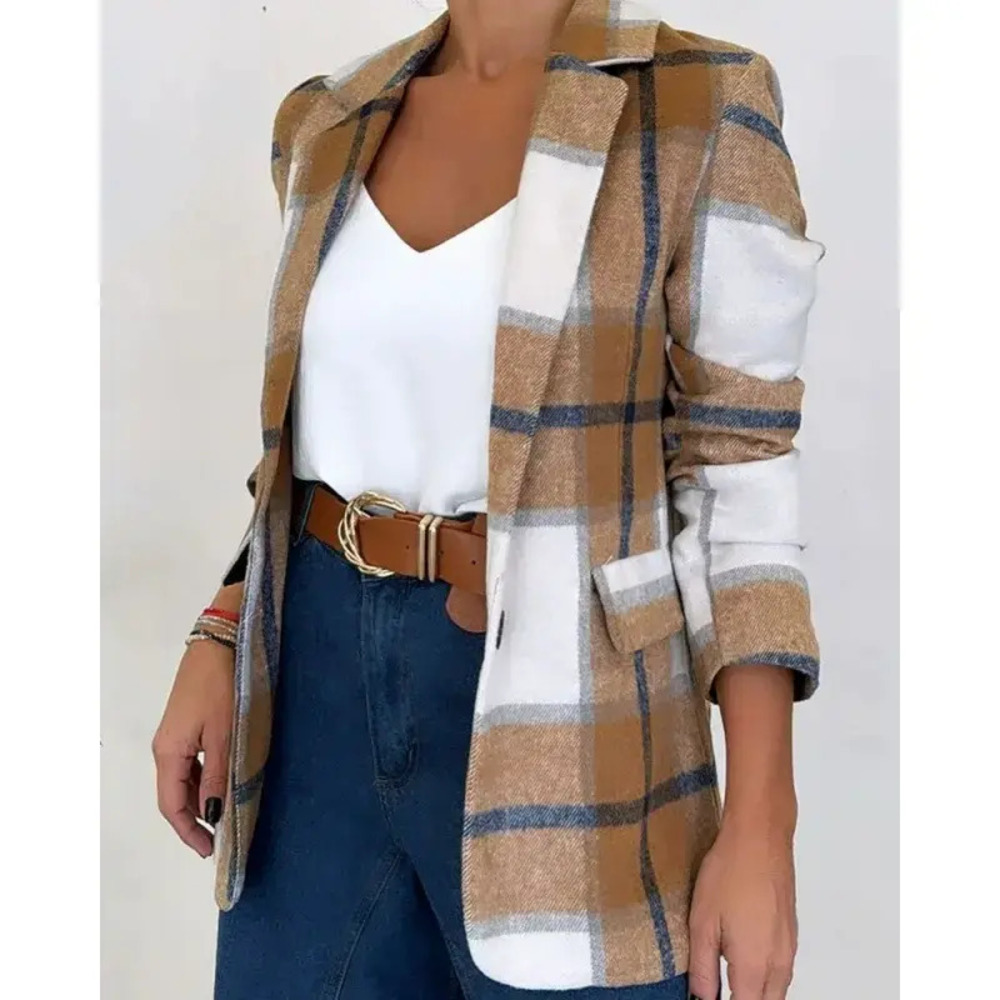 ZARA Plaid Double Breasted Notch Lapel Wool Coat